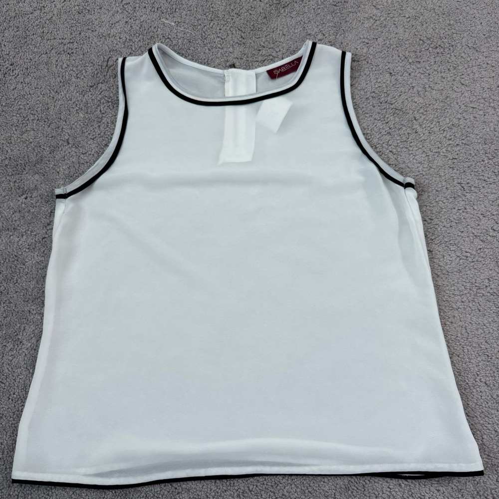 Isabella Tank Top Women Medium White Excellent Black Trim Sleeveless Blouse